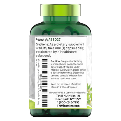 tnvitamins Citrus Bergamot 2000mg - 180 Capsules | Ultra Potent Citrus Bergamot Supplement 2000 mg Per 1 Capsule Serving tnvitamins