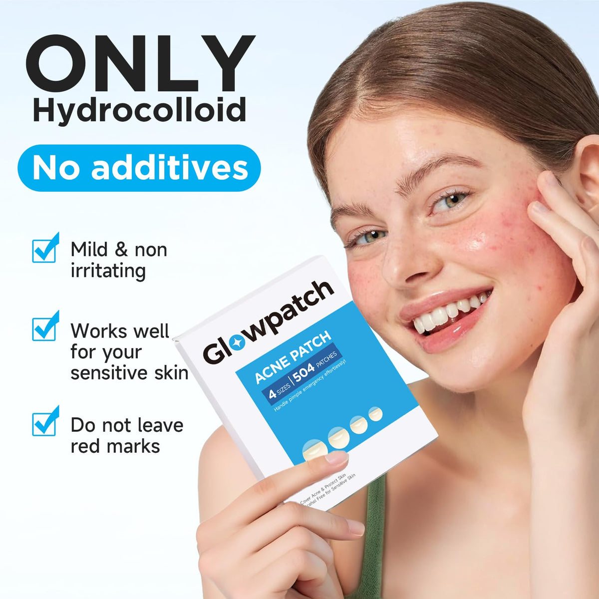 Glowpatch 504 Counts 4 Sizes Hydrocolloid Pimple Patches for Face Glowpatch