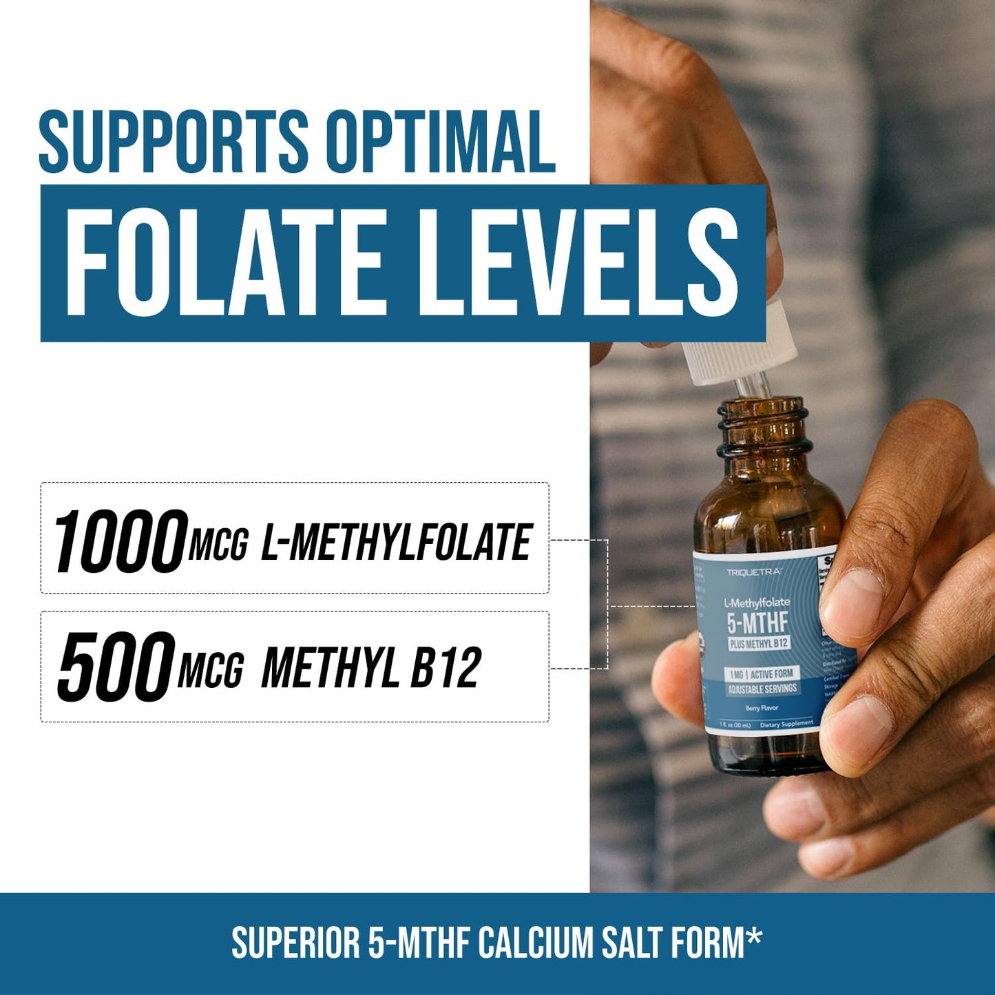 Organic Methyl Folate 1000 mcg + Methyl B12 Cofactor (300 Servings) – Metabolically Active 5-MTHF Form, Organic Berry Flavor Triquetra Health