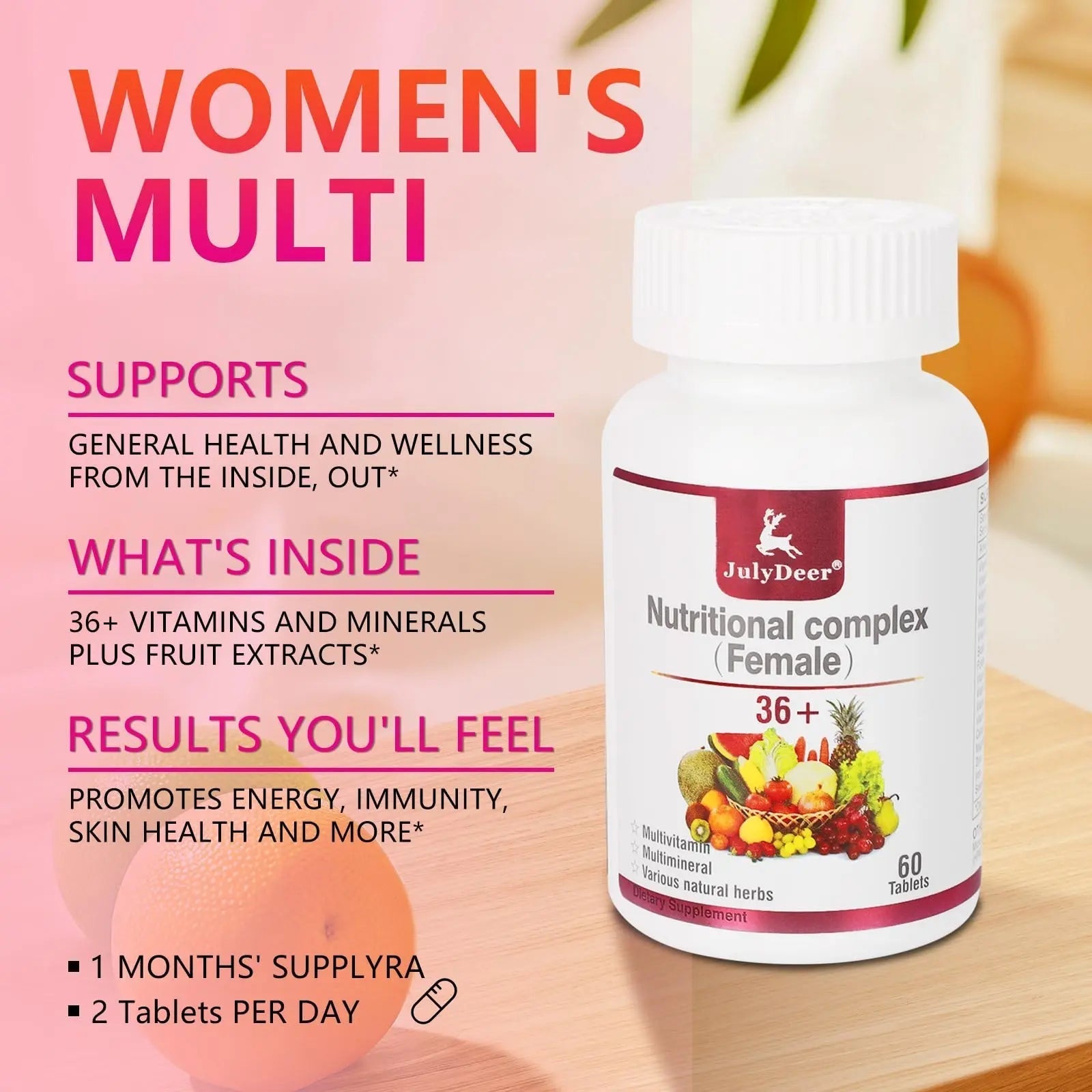 JulyDeer One Daily Tablet Multivitamin for Women - Complete Multimineral with Vitamin A, C, D, E and B-Complex, Zinc & More for Women's Immunity JulyDeer buy australia supplements