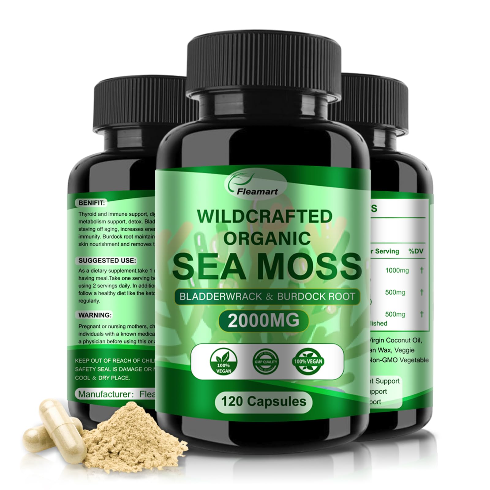 Fleamart Irish Sea Moss Capsules 120ct Raw Organic Sea Moss Wildcrafted Bladderwrack Fleamart buy australia supplements