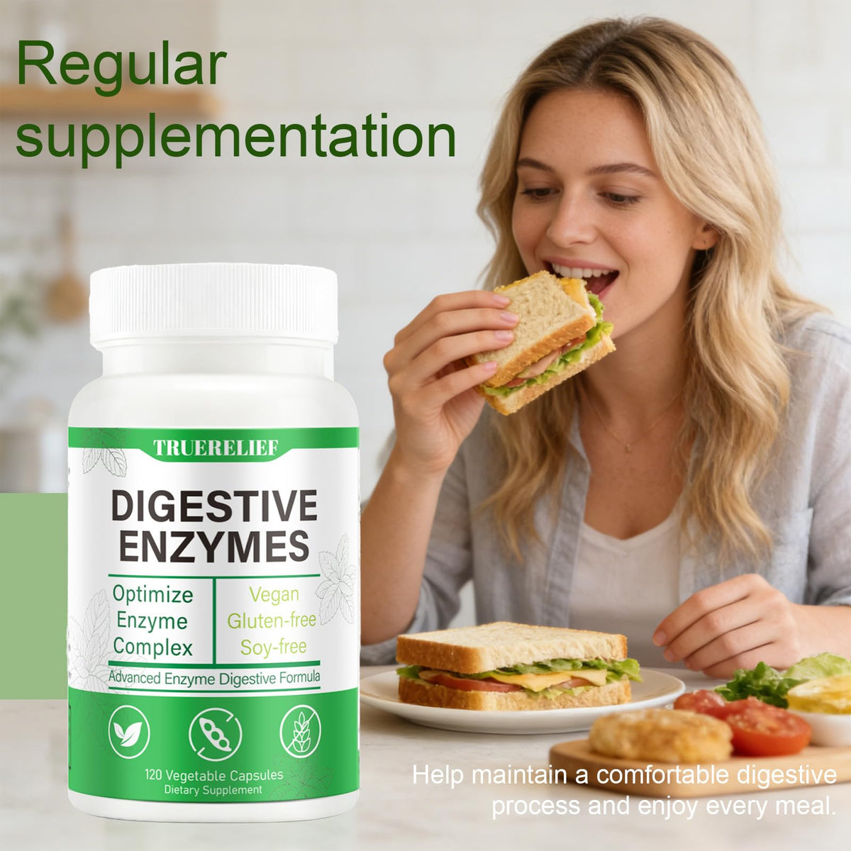 Complete Digestive Enzymes Supplement for Gut Health & Bloating Relief - Enhanced with Lipase Amylase Bromelain for Protein Carb ZYGCDZ