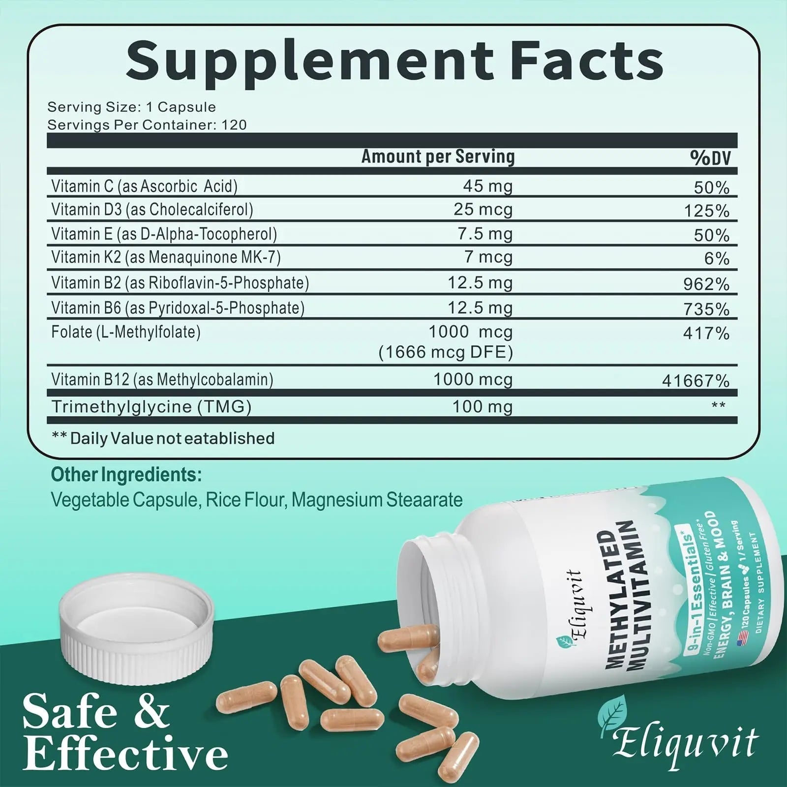 Eliquvit Methylated Multivitamin for Men & Women - Methylated B Complex with Methylfolate & B12-9-in-1 MTHFR Support + TMG - Vegan Multivitamin Eliquvit buy australia supplements