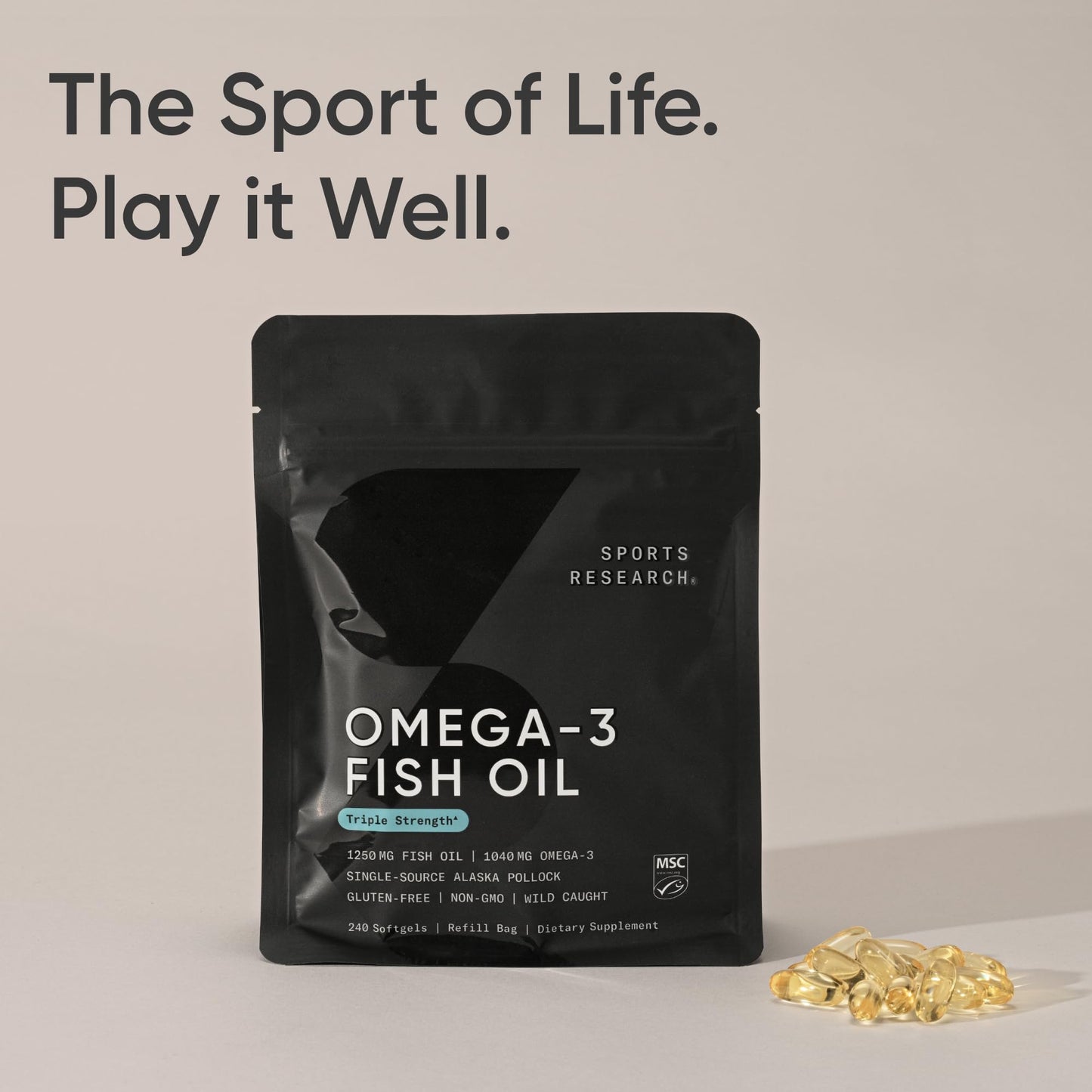 Sports Research® Omega-3 Fish Oil 1250mg from Wild Alaska Pollock, 90 Count | Always Fresh Never Fishy | 690mg EPA 260mg DHA per Softgel · Heart & Brain Health* · MSC Certified Sustainable - 90 Servings Gsupps Australia