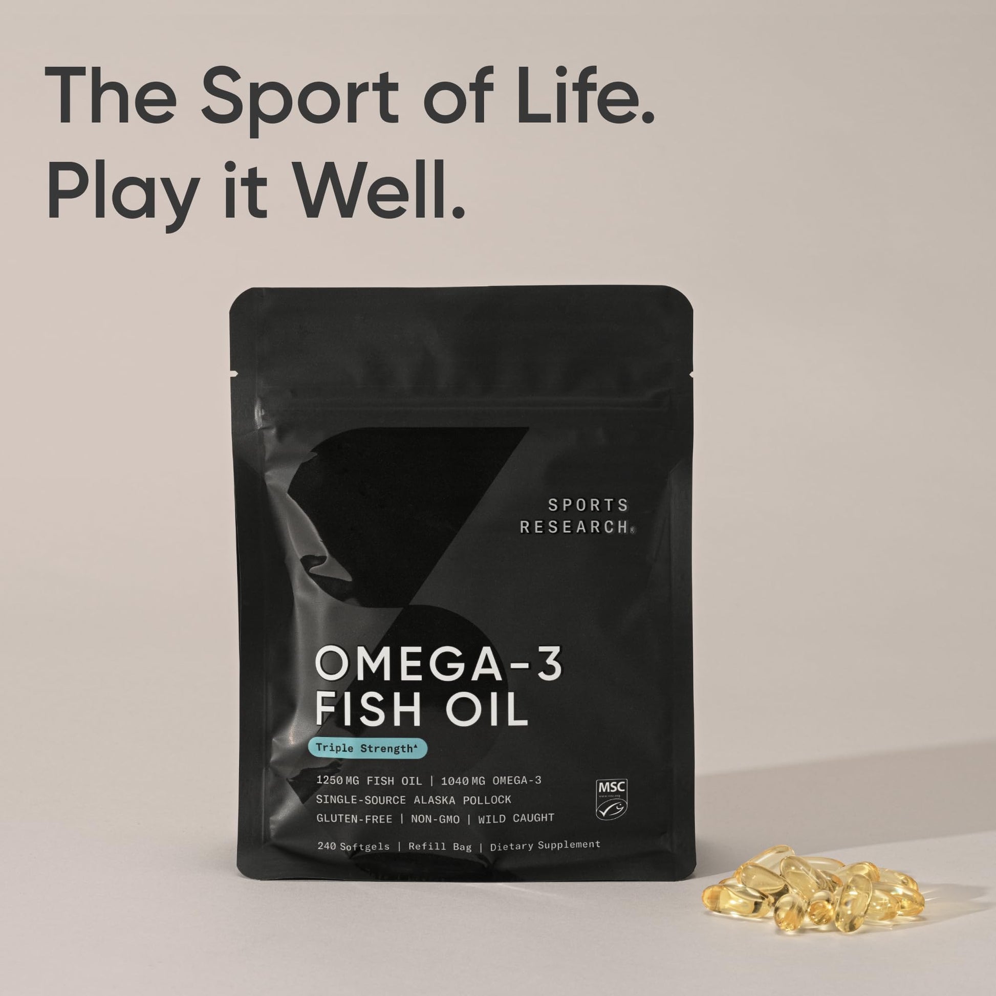 Sports Research® Omega-3 Fish Oil 1250mg from Wild Alaska Pollock, 90 Count | Always Fresh Never Fishy | 690mg EPA 260mg DHA per Softgel · Heart & Brain Health* · MSC Certified Sustainable - 90 Servings Gsupps Australia