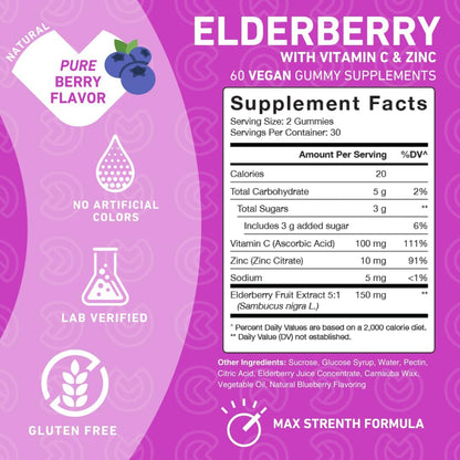 PUREFINITY Fiber + Elderberry Gummies Bundle (Inulin FOS Prebiotic Fiber Gummies + Double Strength Elderberry Gummies with Zinc & Vitamin C)