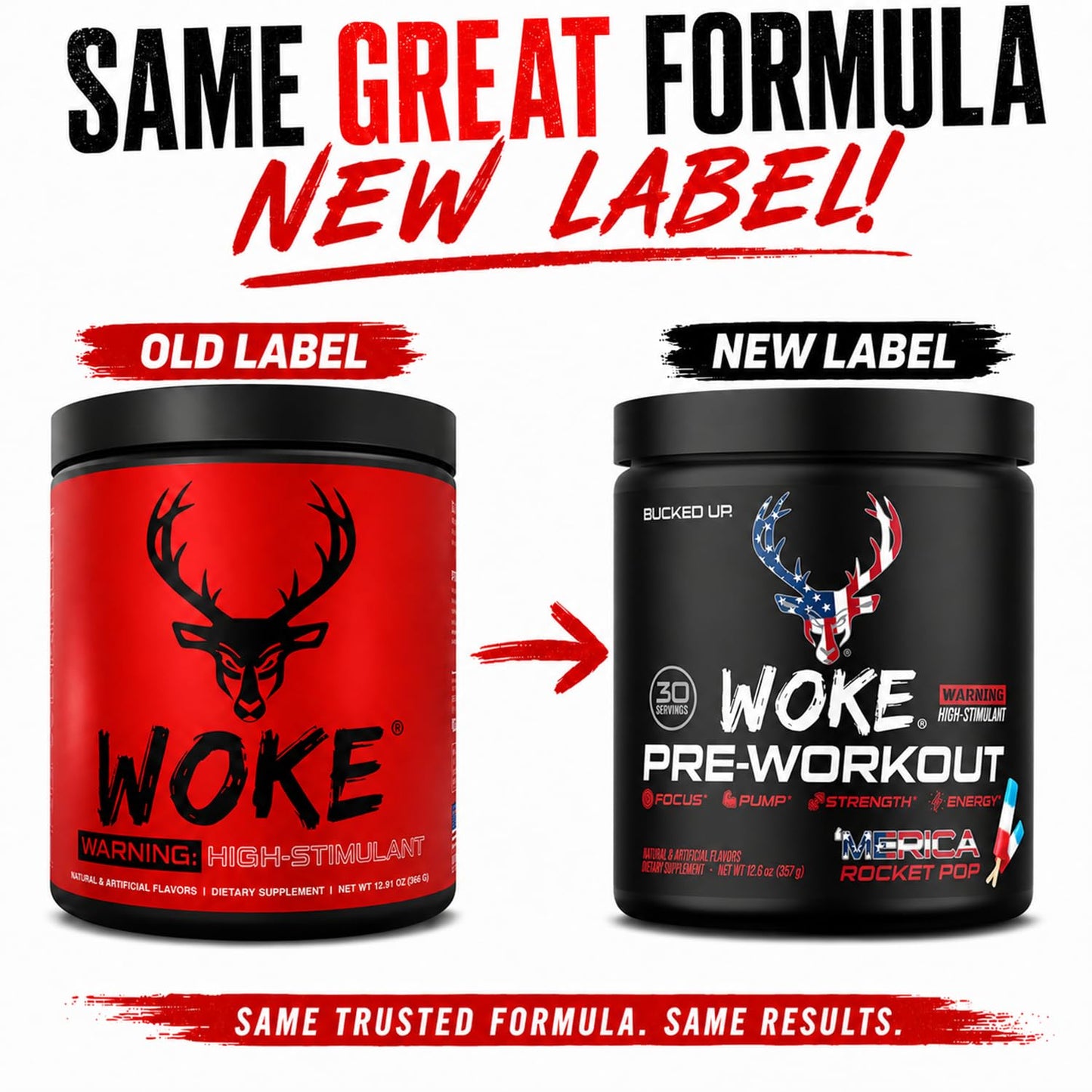 Bucked Up - Woke - HIGH STIM Pre Workout - Best Tasting - Focus Nootropic, Pump, Strength and Growth, 30 Servings (Rocket Pop)