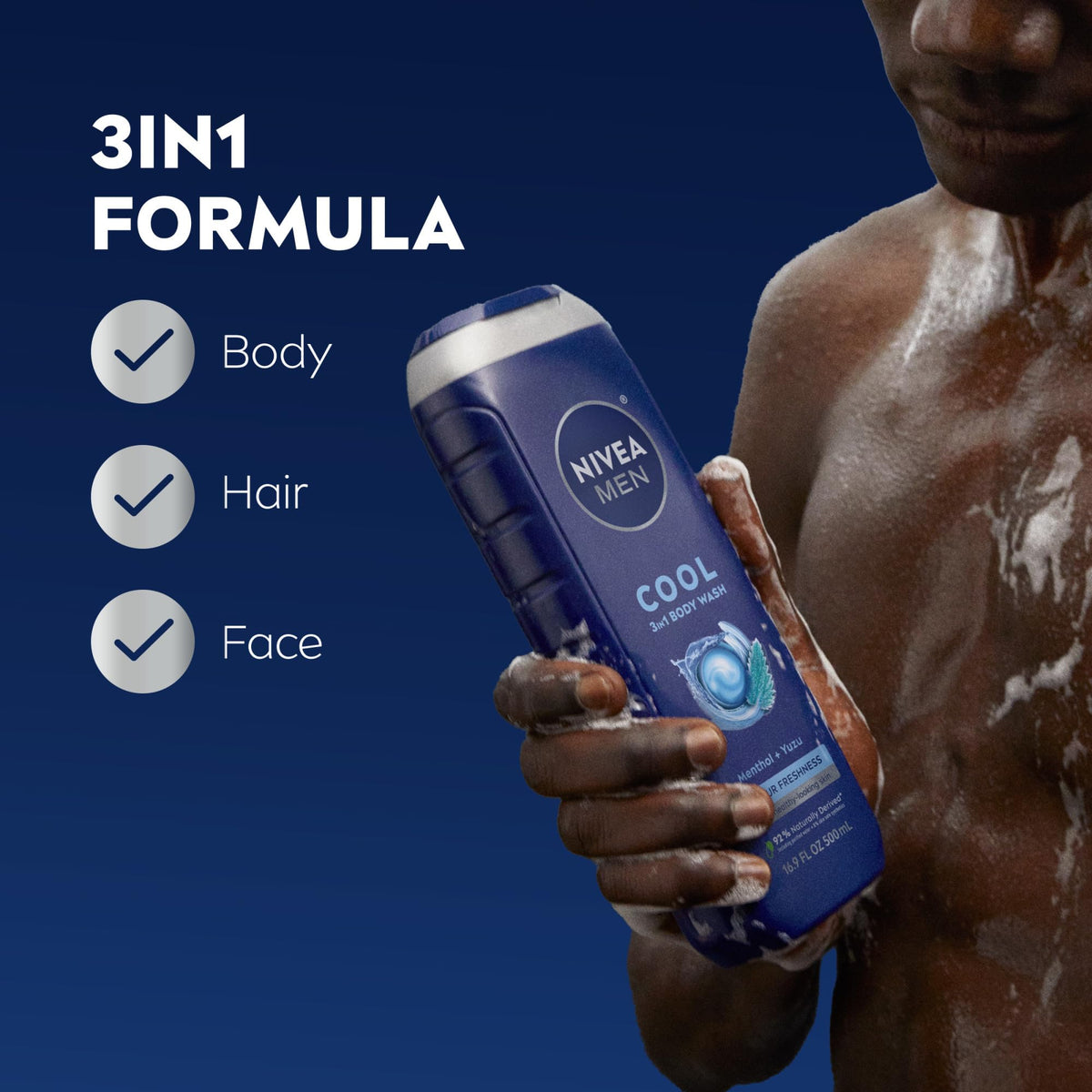 NIVEA MEN Cool 3-in-1 Body Wash with Menthol, Multipack, 3 x 16.9 FL OZ NIVEA MEN