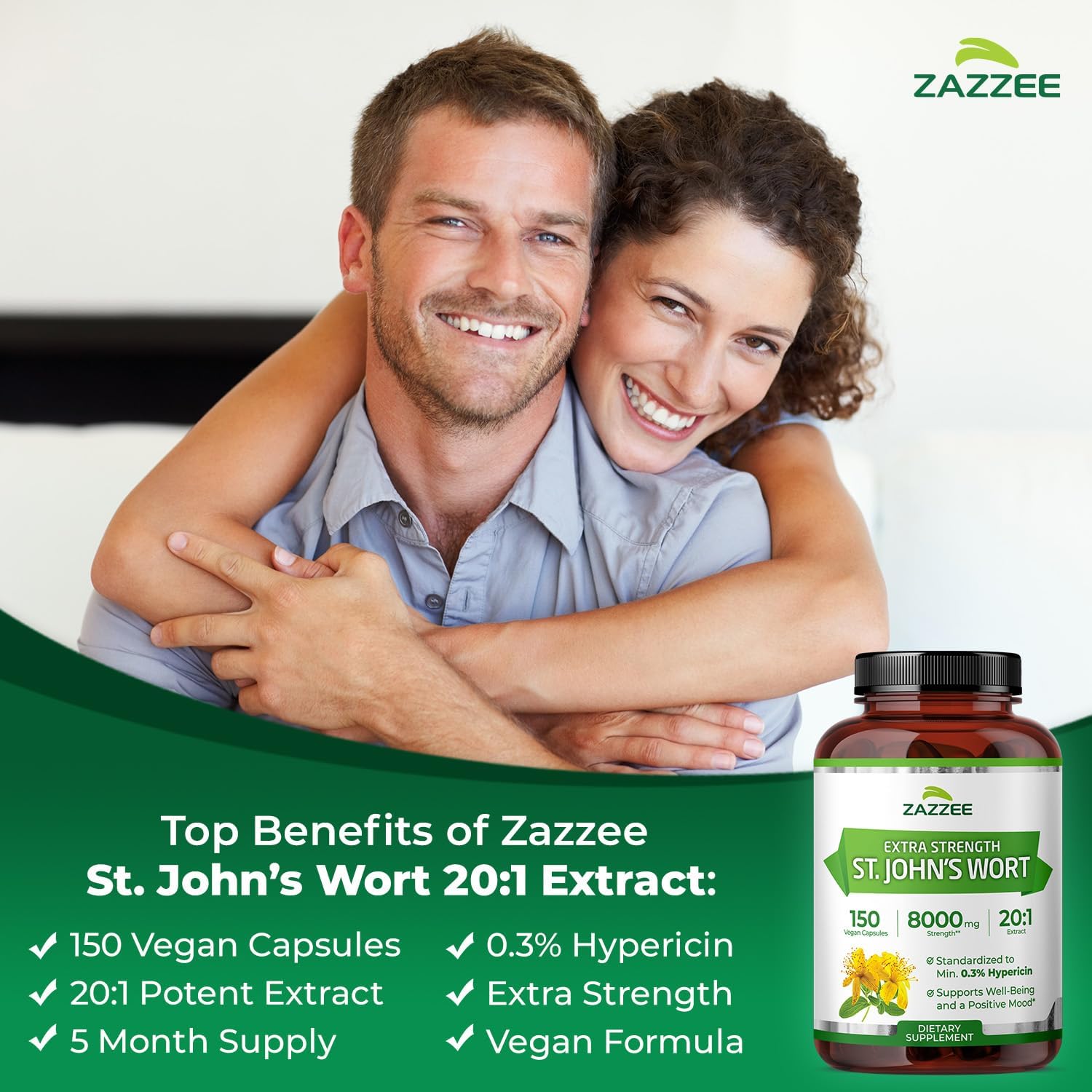 Zazzee Extra Strength St. John’s Wort 20:1 Extract, 0.3% Hypericin, Vegan | 150 Capsules, 5 Month Supply, Mood & Emotional Wellness Support, Hypericum Perforatum, Herbal Supplement, Non-GMO Made in USA Gsupps Australia