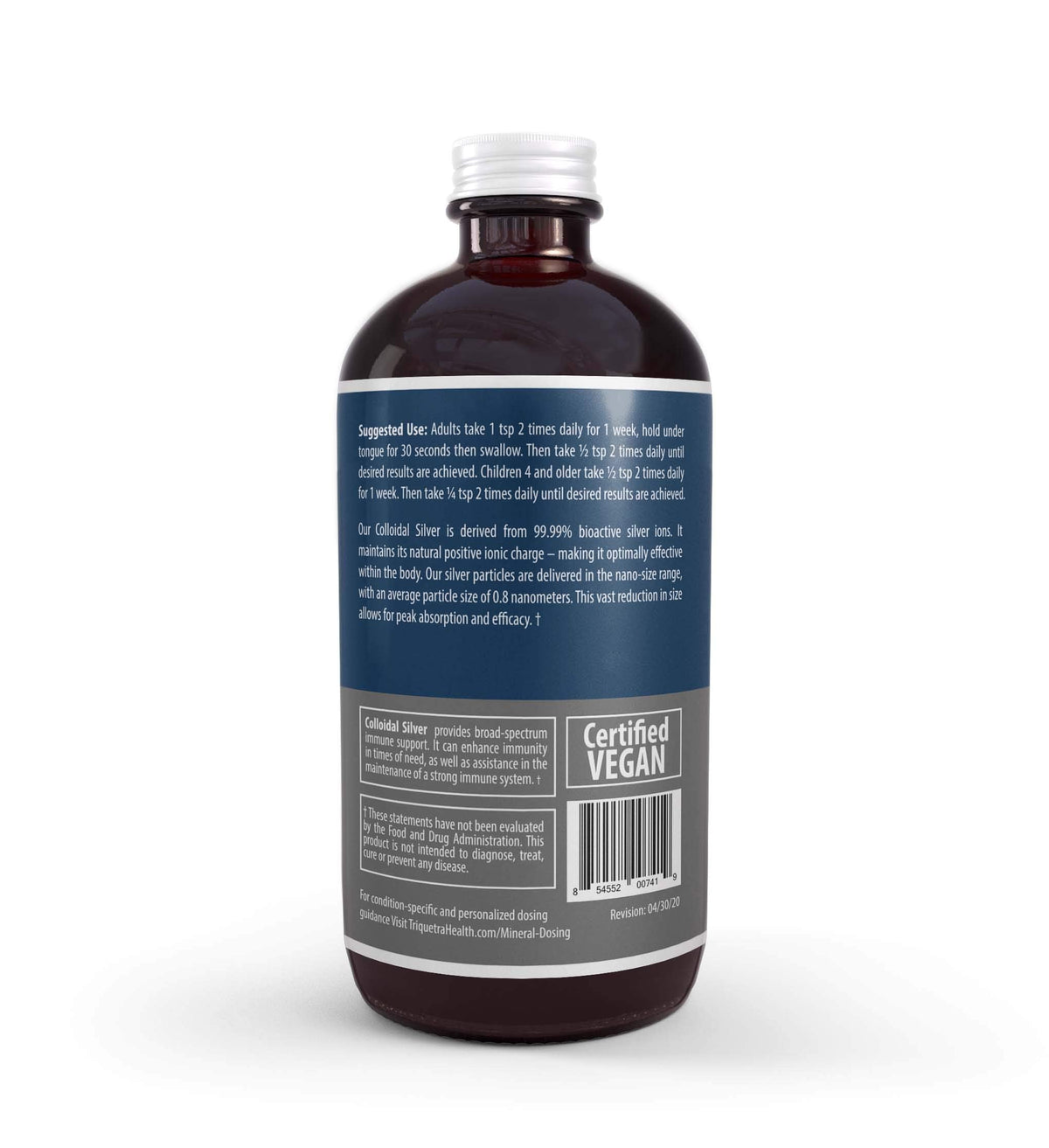 Bioactive Colloidal Silver - 8 oz, Glass Bottle, Vegan, Safe Doses with Highest Effectiveness - Nano Ions, 30 PPM - Immune Support (48 Servings) Triquetra Health