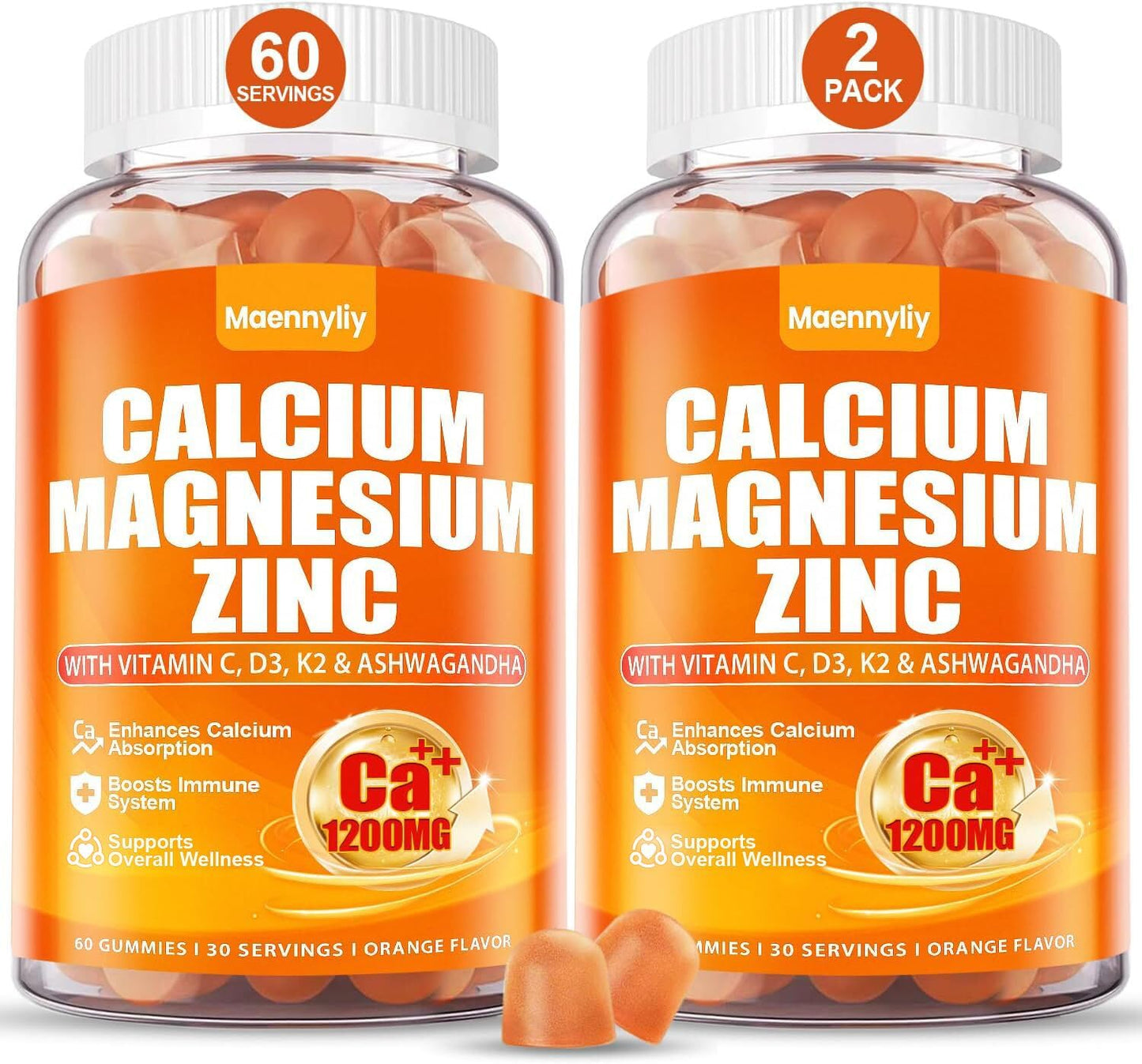 Calcium 1200 mg with Vitamin D3 Gummies for Adults - Calcium Citrate with Vitamin D3 K2, Magnesium, Zinc, Boron, Copper and Ashwagandha Maennyliy