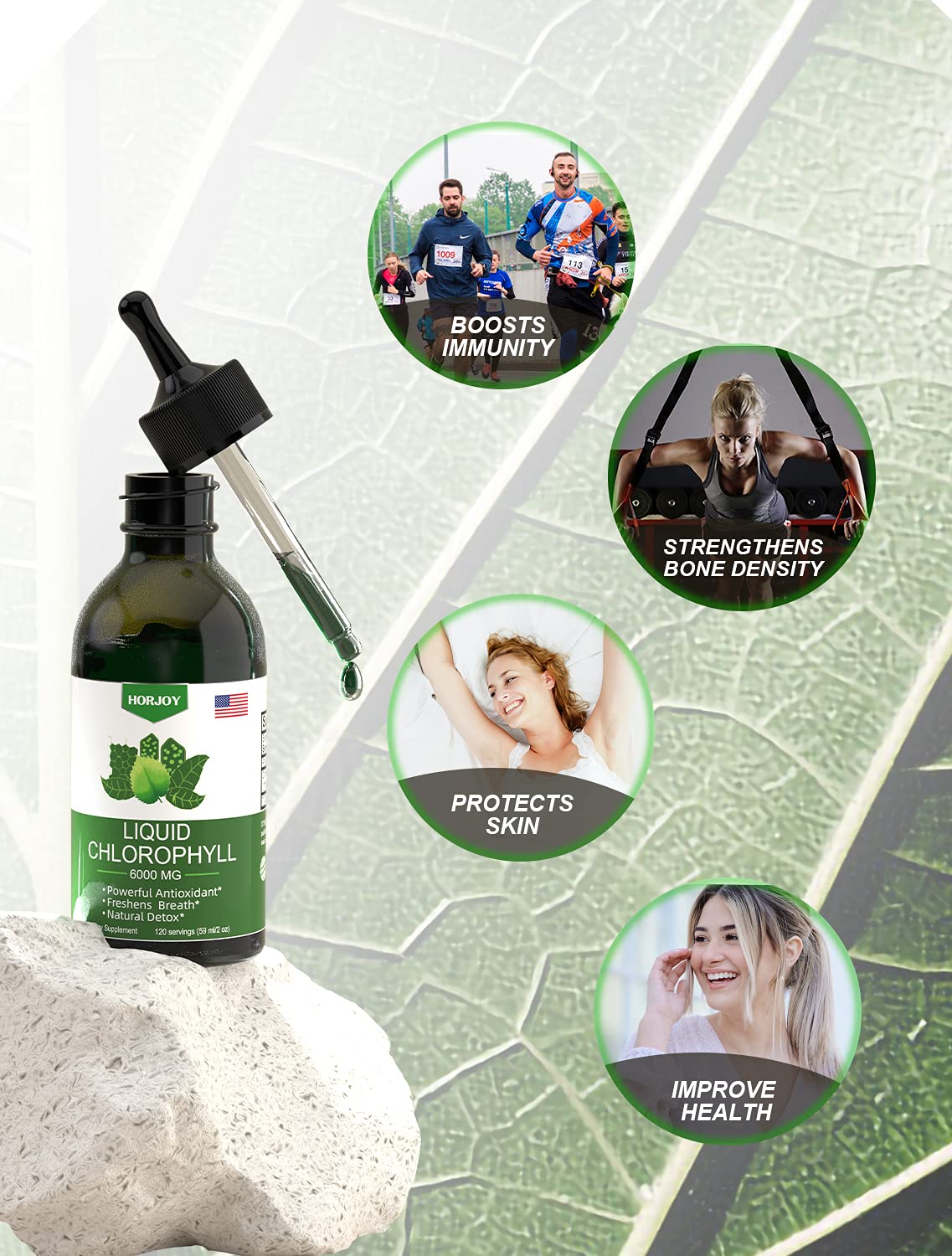 Chlorophyll Liquid Drops - 100% Natural Energy Booster and Immune Support - Internal Deodorant and Detox - Altitude Sickness Relief - Fast Absorption Horjoy