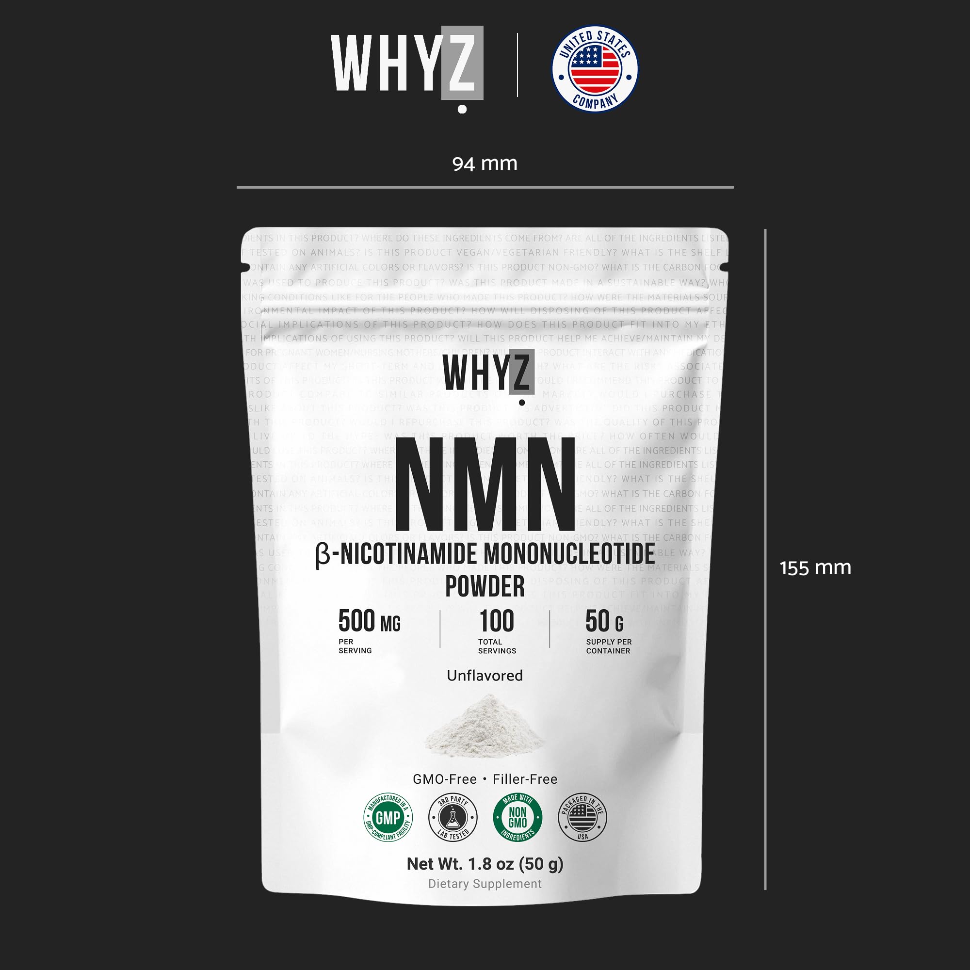 Pure NMN Powder Nicotinamide Mononucleotide Quick Dissolved NMN Supplement Powder 100% Unflavored NMN Supplement Supports NAD+ Levels Vegan Friendly Non-GMO, 50g WHYZ buy australia supplements
