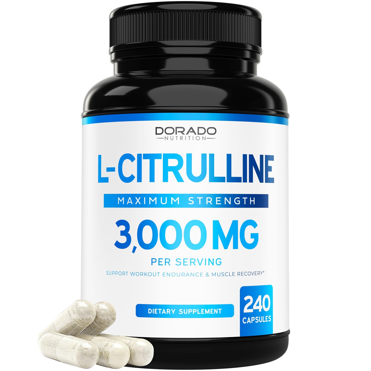 L Citrulline 3000mg Supplement (240 Capsules) Support L Arginine & Nitric Oxide Pills - L-Citrulline For Men & Women - Muscle Recovery & Pump Supplement DORADO NUTRITION