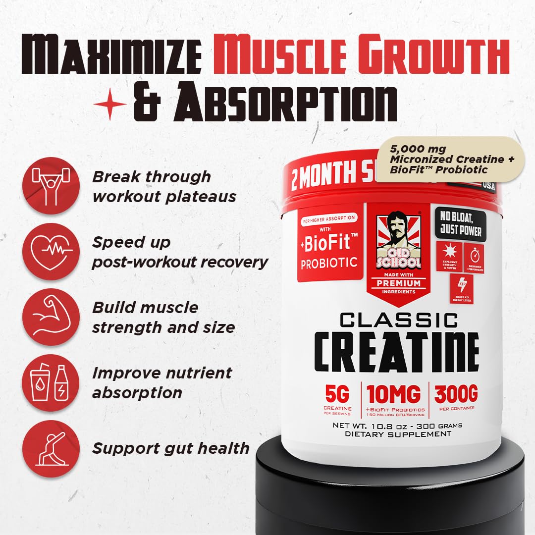 Old School Labs 5000mg Micronized Creatine Monohydrate with BioFit™ Probiotic - No Bloat Post-Recovery for Men & Women Supports Muscle Growth, Old School Labs buy australia supplements