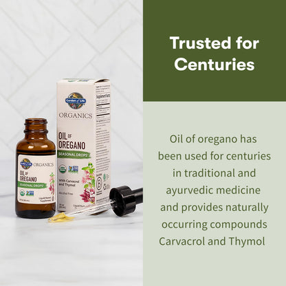 Garden of Life Organics Oil of Oregano Seasonal Drops 1fl oz (30 mL) Liquid, Concentrated Plant Based Immune Support - Alcohol-Free, Organic, Non-GMO Garden of Life