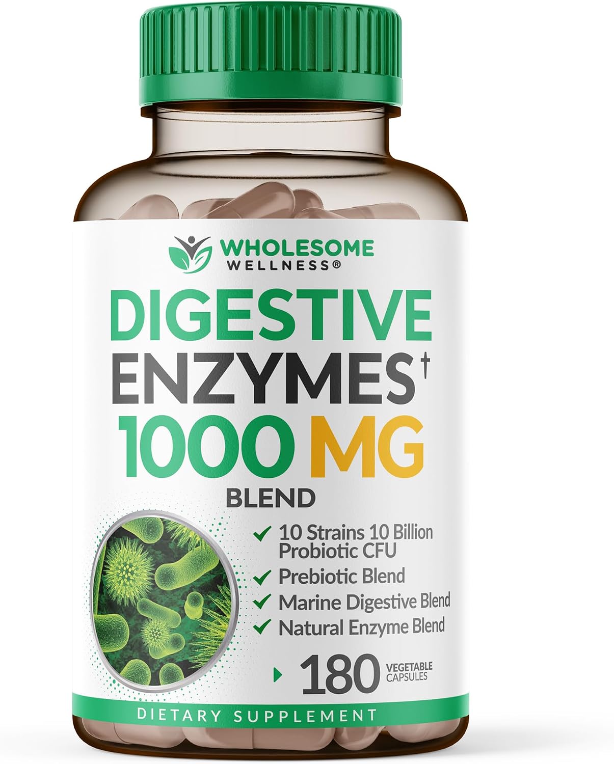 Wholesome Wellness Digestive Enzymes 1000MG Plus Prebiotics & Probiotics Supplement, 180 Capsules, Organic Plant-Based Vegan Formula for Digestion & Lactose with Amylase & Bromelain,3-6 Months Supply Gsupps Australia