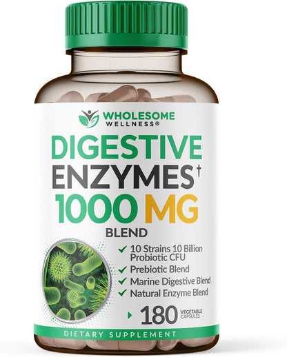 Wholesome Wellness Digestive Enzymes 1000MG Plus Prebiotics & Probiotics Supplement, 180 Capsules, Organic Plant-Based Vegan Formula for Digestion & Lactose with Amylase & Bromelain,3-6 Months Supply Gsupps Australia