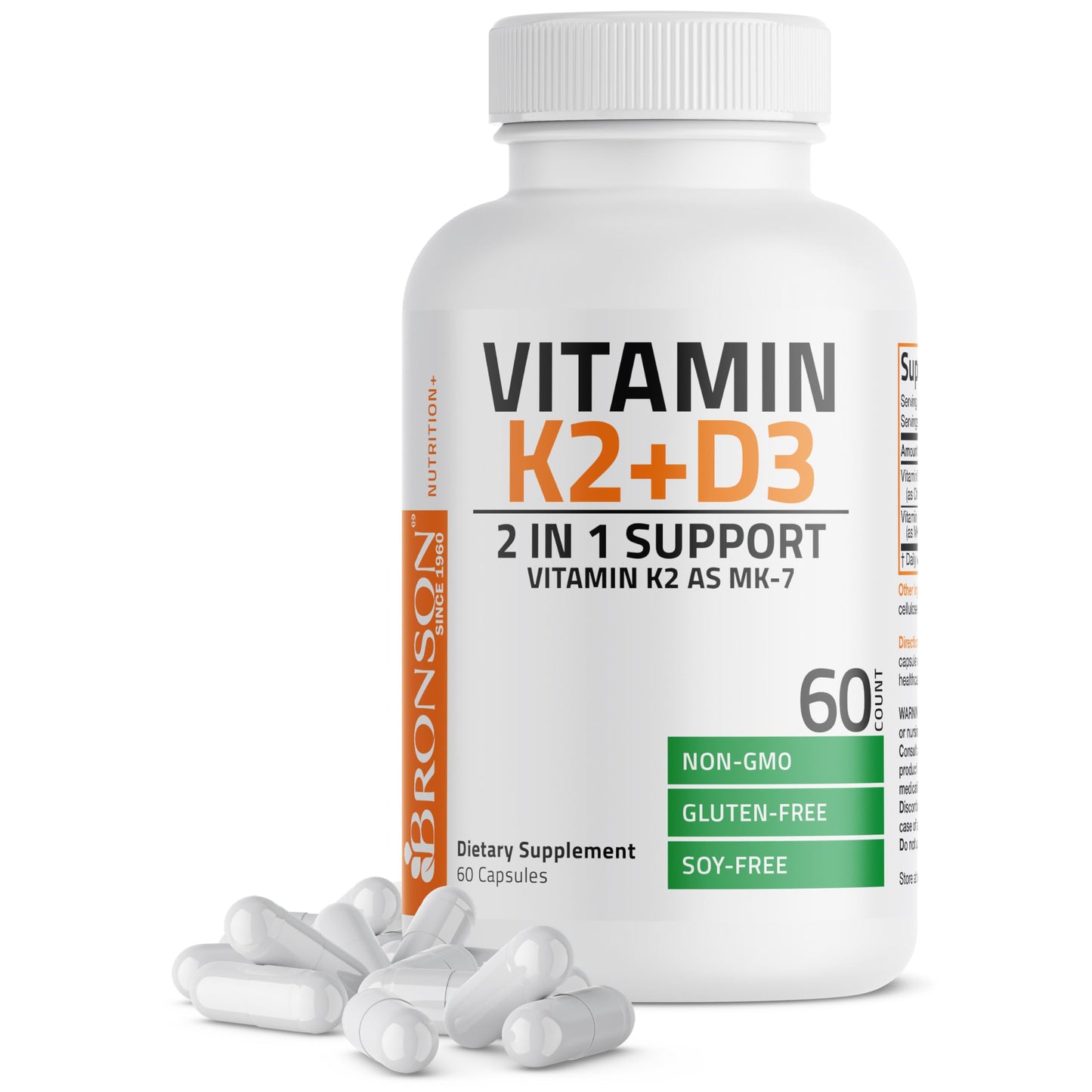Bronson Vitamin K2 D3 (MK7) Supplement Non-GMO Formula Vitamin D3 5000IU (125 mcg) & 90 mcg K2 MK-7 Bronson