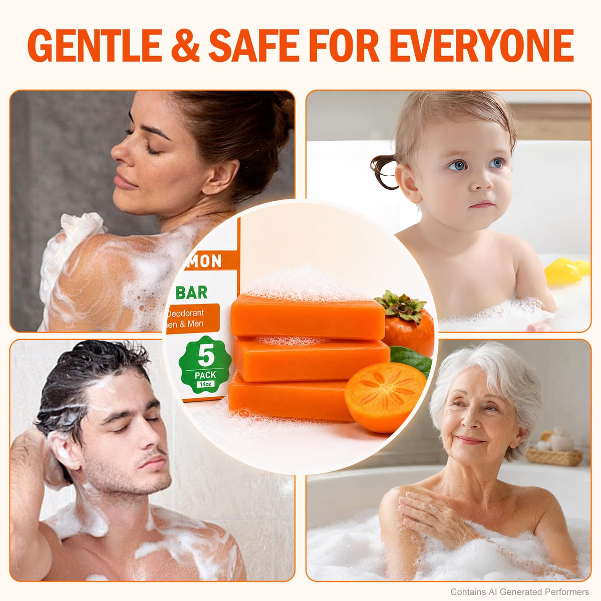 OAKDOLCHE 5 Pcs 80g Persimmon Soap Bar for Old People Smell OAKDOLCHE