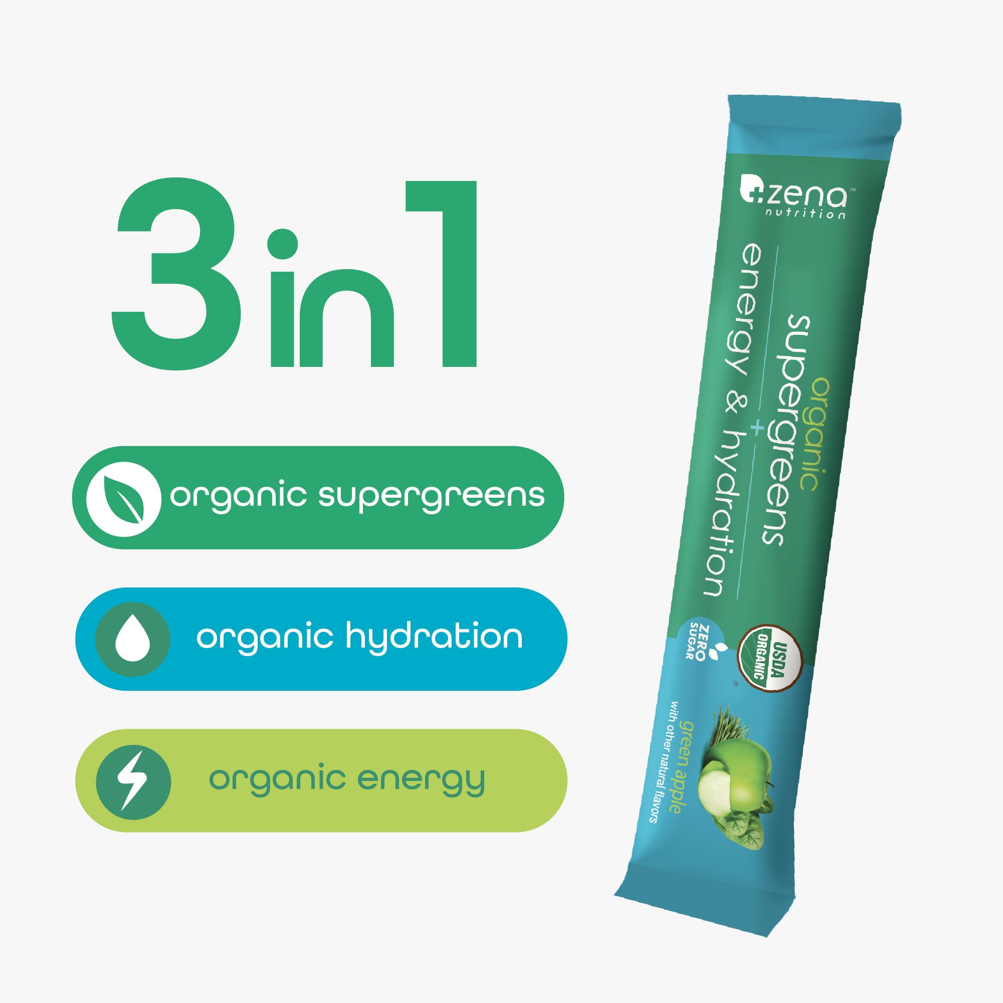 Zena Nutrition Organic Super Greens Energy & Hydration Powder, 70+ Superfoods, 0 Sugar, 5G Fiber, Spirulina, Chlorella, Prebiotics/Probiotics, Natural Caffeine + Electrolytes, 40 Drink Mix Packets Zena Nutrition buy australia supplements