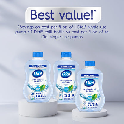 Dial Antibacterial Defense Foaming Hand Soap + Aloe, Spring Water Scent, 30 Fl Oz Hand Soap Refill (4 Pack), Dermatologist-Tested, Gentle on Skin Dial