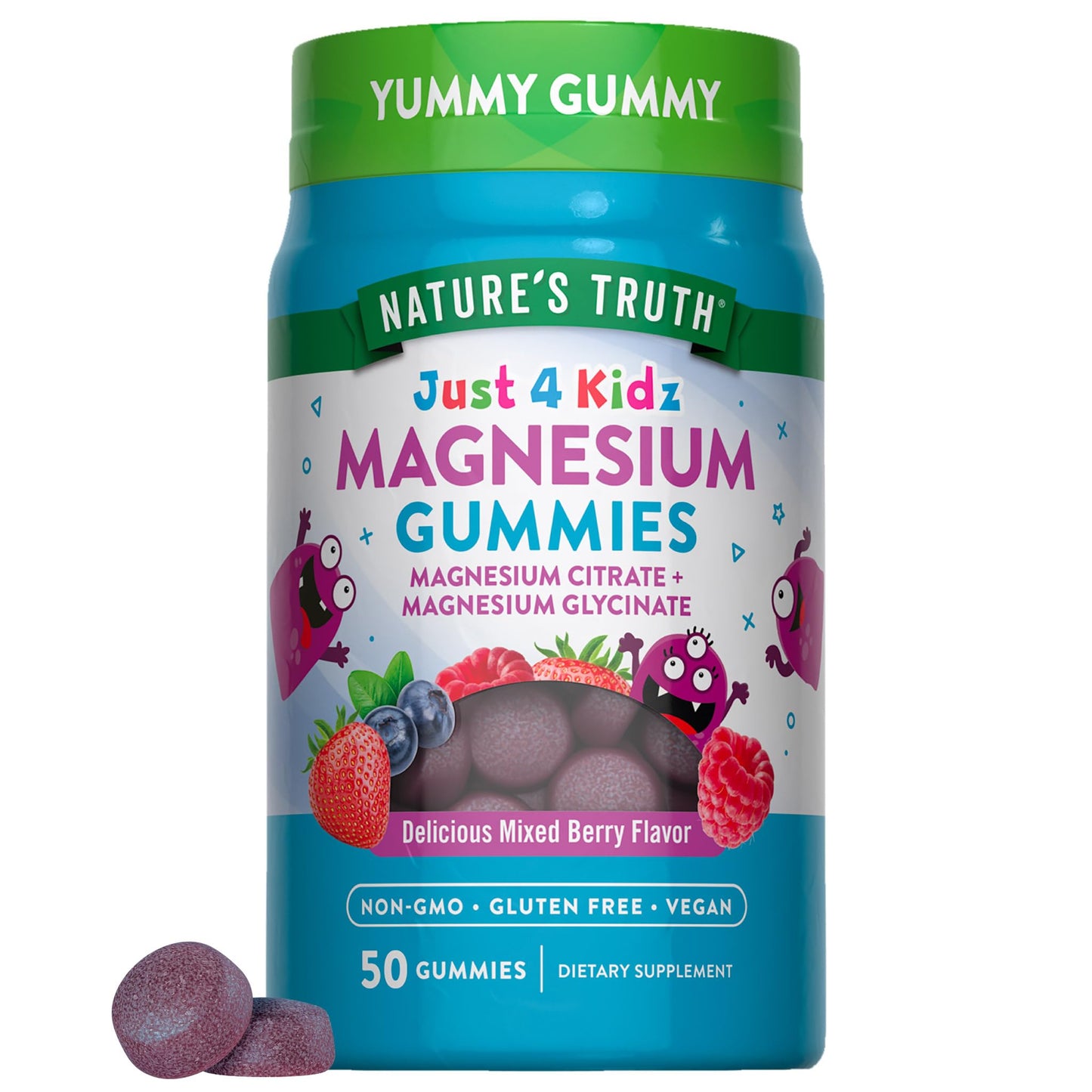 Nature's Truth Magnesium Gummies for Kids | Glycinate & Citrate | 50 Count | Mixed Berry Flavor | Vegan, Non-GMO Nature's Truth