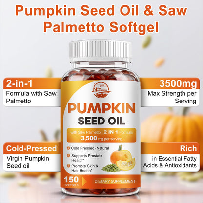 Pumpkin Seed Oil with Saw Palmetto, 3500mg Max Strength per Serving, 150 Softgels, Cold-Pressed with Essential Fatty Acids & Phytosterols, Supports Immune Nature's live