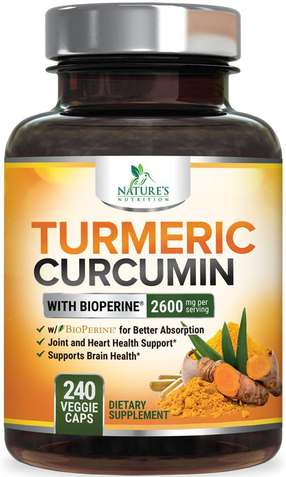 Turmeric Curcumin Supplement - 2400mg Organic Turmeric Per Serving - 95% Curcuminoids & BioPerine Black Pepper Extract for Best Absorption - Natural Vegan Joint Support Nature's Nutrition