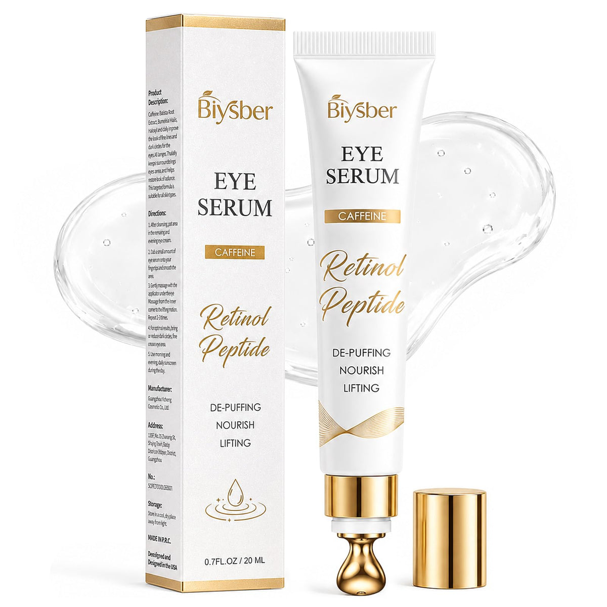 Under Eye Serum for Dark Circles & Puffiness : Caffeine Retinol Peptide Eye Serum for Fine Lines and Wrinkles, Hydrating Daily Eye Care for Women & Men, 0.7 fl oz BIYSBER