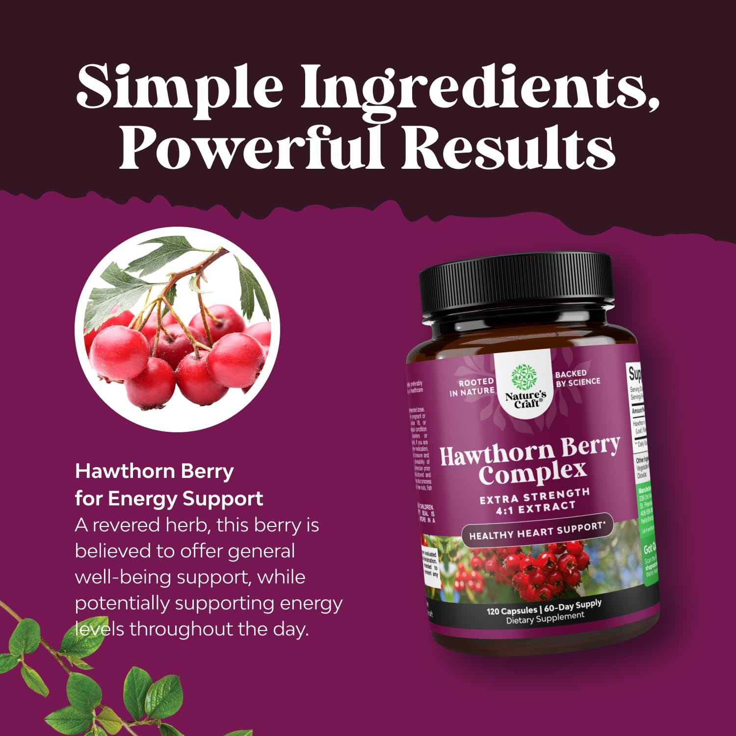 High Strength Hawthorn Berry Capsules - Pure Antioxidant Hawthorn Berry Supplement with Leaf & Flower Extract 4:1 for Healthy Heart & Digestion - Energy Support for Men & Women - 120 Count Pack Gsupps Australia