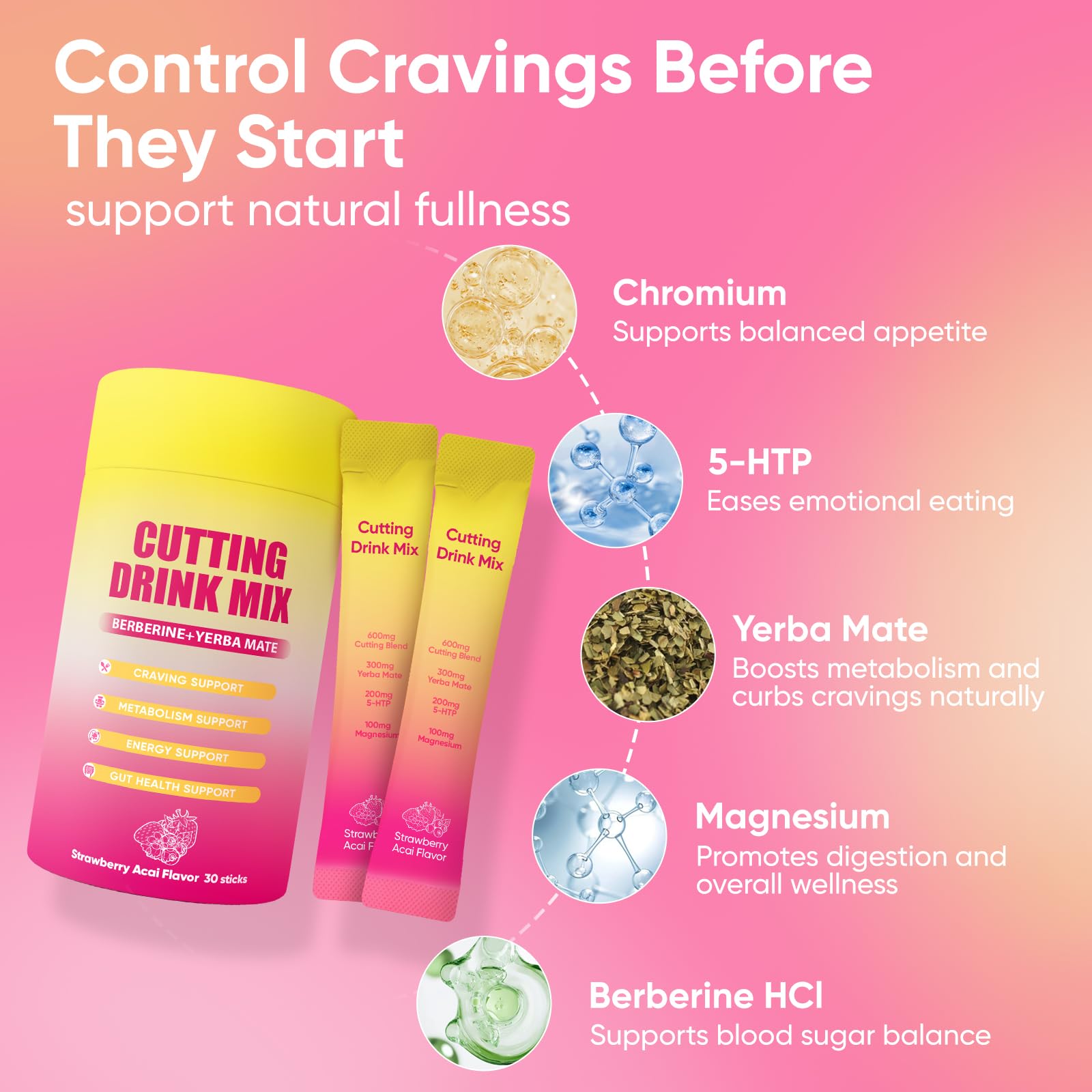 PlocoXe Cutting Drink Mix with Berberine, Chromium, 5-HTP, Yerba Mate & Magnesium - Dual-Action Craving & Gut Health | Strawberry Acai Flavor,Vegan, PlocoXe buy australia supplements