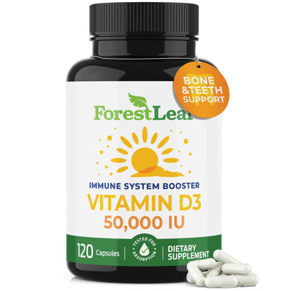 ForestLeaf Vitamin D3 50,000 IU | VIT D - Kosher VIT D3 Vitamin D Supplement for Women and Men | Bone Health, Teeth, Immune Support ForestLeaf