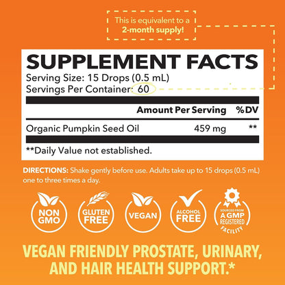 Organic Pumpkin Seed Oil Cold-Pressed, USDA Certified, Unflavored, 1 Fl Oz | Vegan, Non-GMO Pumpkin Seed Liquid Drops for Men and Women, Hair Health, Hormone Balance, and Prostate Health, 2-Month Supply Gsupps Australia