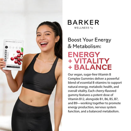 Barker Wellness Vegan B-Complex Gummies – Comprehensive Energy & Metabolism Boost with B1, B5, B6, B7 Biotin, B9 Folate, B12 Barker Wellness Co