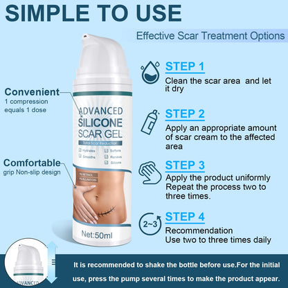 Mitgary Advanced Scar Gel, Silicone Scar Gel, Treats Old and New Scars, Reduces the Appearance of Scars from, Body, Face, Stretch Marks, Surgical Scar, Keloids, Acne, Burns and More, 50g (1.7 Oz) Mitgary