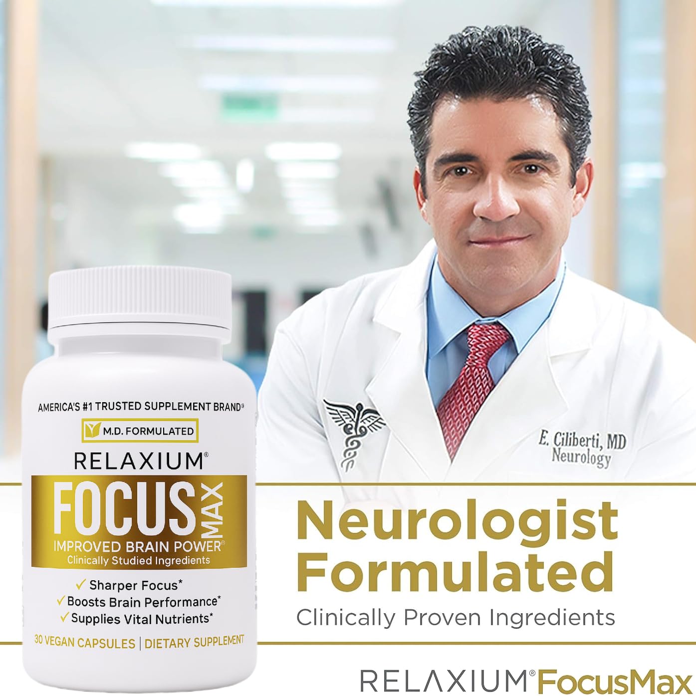 Relaxium FocusMax, Brain & Focus Health Supplement, Mental Clarity Support, Proven Concentration, Focus, Memory, Relaxium