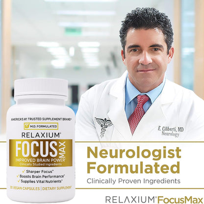 Relaxium FocusMax, Brain & Focus Health Supplement, Mental Clarity Support, Proven Concentration, Focus, Memory, Relaxium