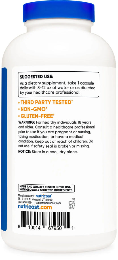 Nutricost Taurine 1000mg, 400 Capsules Nutricost
