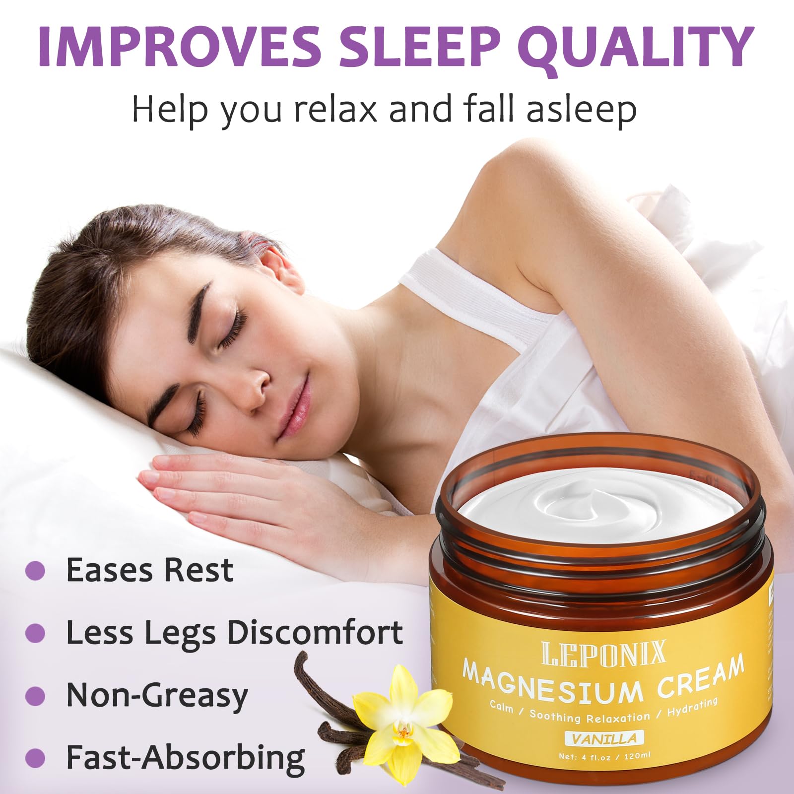 Magnesium Cream for Sleep & Muscle Recovery - Soothing Topical Magnesium Lotion for Leg Cramps, Joint Comfort, Pain Relief - Relaxing Magnesium Body Butter for Men Women Kids (120ml, Vanilla) LEPONIX buy australia supplements