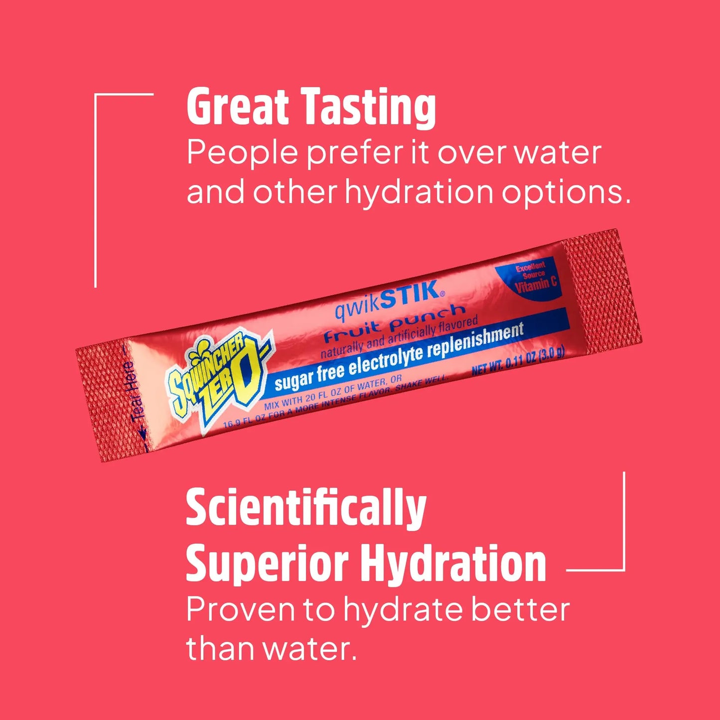 Sqwincher Zero Qwik Stik, Fruit Punch, Sugar Free, Low Calorie, Low Sodium Electrolyte Powder Hydration Drink Mix, .11 0z Packet (Pack of 50) Sqwincher