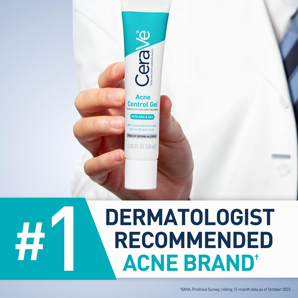 CeraVe Acne Control Gel, Salicylic & Glycolic Acid Face Treatment, 1.35oz CeraVe