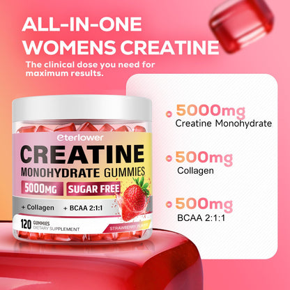 eterlower Creatine Monohydrate Gummies, 5g Creatine Gummies for Women & Men.Pre-Workout & Muscle Growth Support, eterlower
