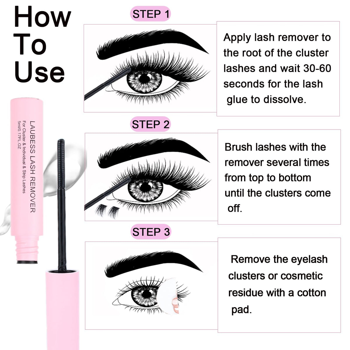 Lash Remover for Cluster Lashes 5ml LAUBESS LASH Remover for Lash Extensions at Home Lash Clusters DIY Eyelash Extension Remover DIY Lash Extension Remover Adhesive LAUBESS LASH
