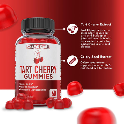 Atlantis Nutrition Tart Cherry Gummies with Celery Seed Extract - Advanced Uric Acid Cleanse for Immediate Relief | Joint Relief & Recovery Atlantis Nutrition