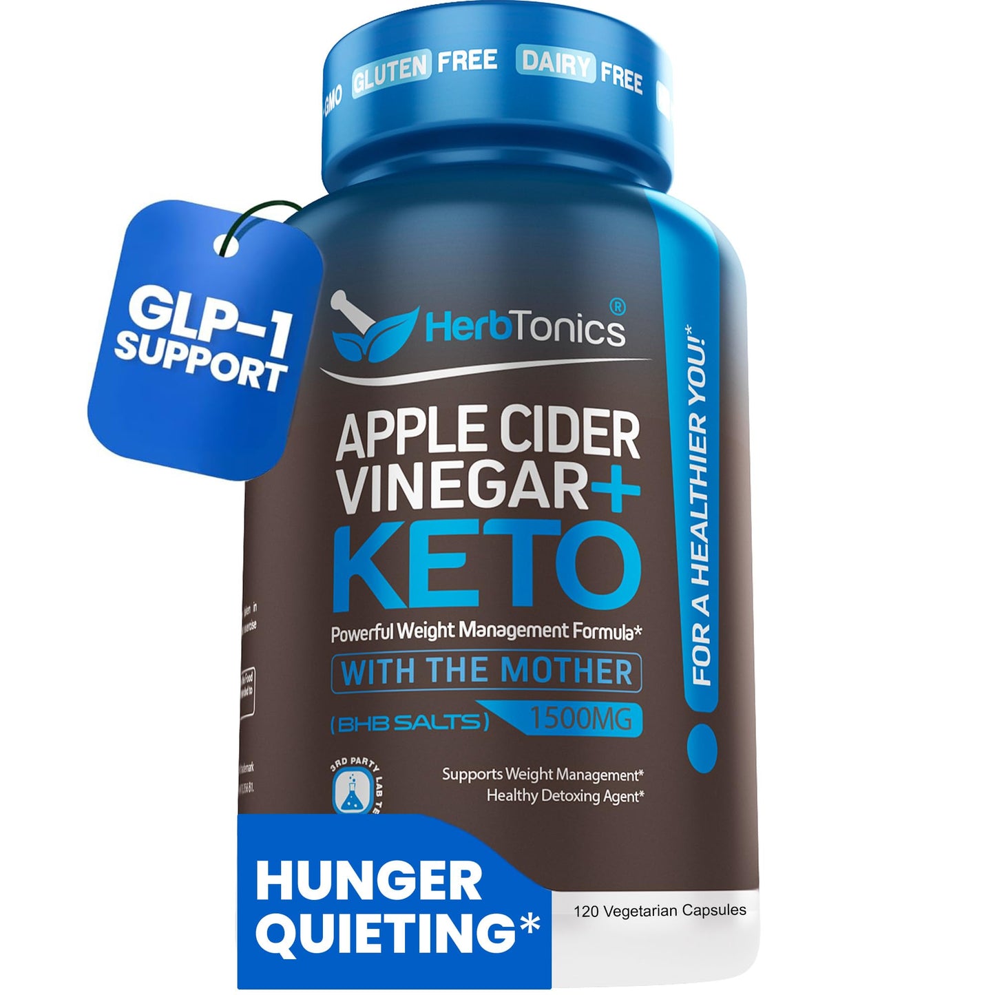 Herbtonics Apple Cider Vinegar + Keto BHB Capsules |  Support for Appetite, Cravings & Weight Management | Metabolism Support with Satiety Support Herbtonics