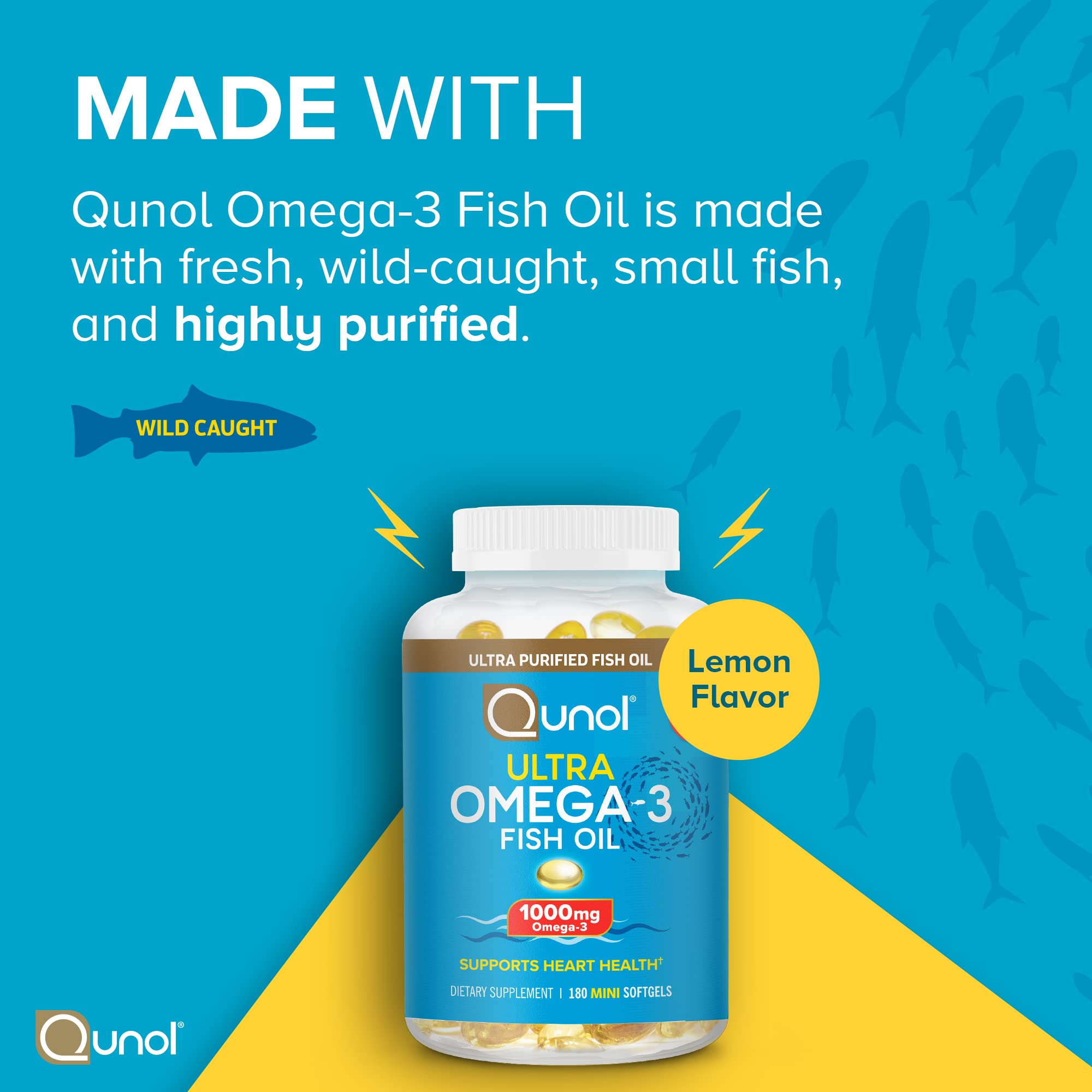Qunol Fish Oil Omega 3 Mini Softgels, 1000mg Omega 3 EPA + DHA, Ultra Pure Supplements, Heart Health Support, Lemon Flavor, Easy to Swallow Minis, 3 Month Supply, 180 Count Qunol buy australia supplements