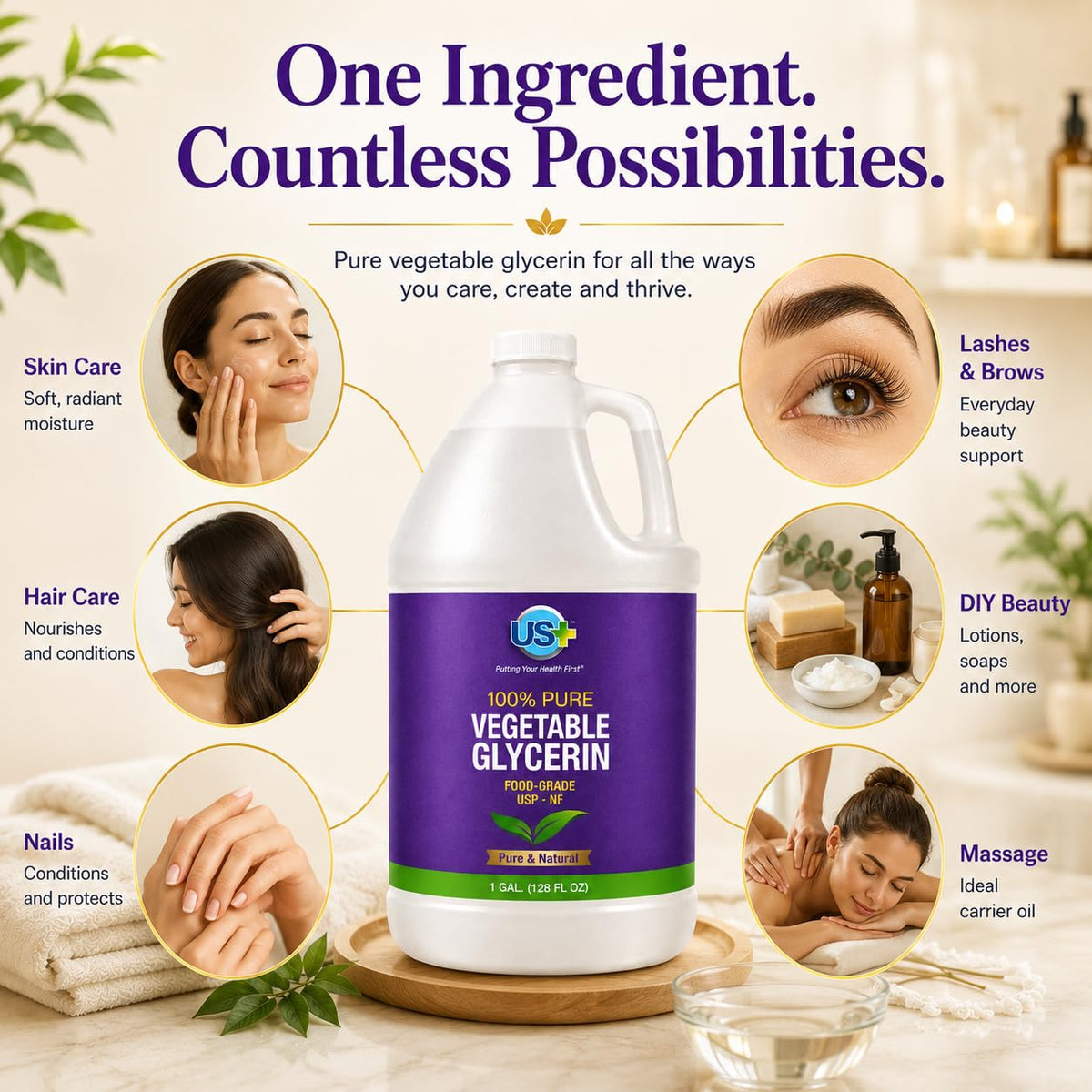 US+ Vegetable Glycerin, Food Grade, USP, 100% Pure - 1 Gallon US+