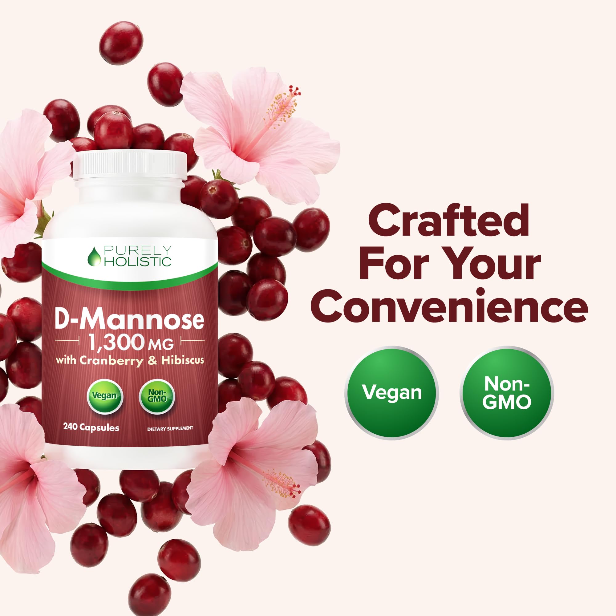 D Mannose with Cranberry | Drug-Free Urinary Tract Health Support | Evidence-Based DMannose 1300mg for Urinary & Bladder Health for Women | D Mannose Supplements for Women & Men | Non-GMO | 240 Ct Purely Holistic buy australia supplements