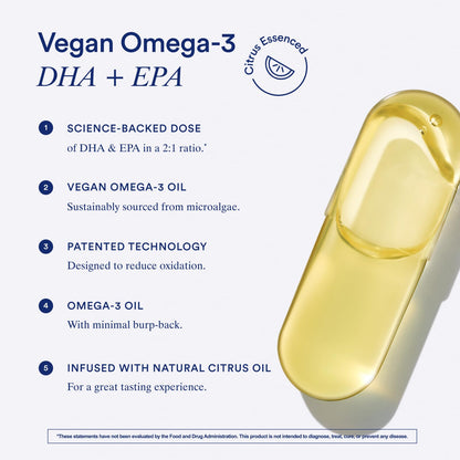 Ritual Vegan Omega 3 Supplement - Science-Backed Dose of DHA and EPA - Bioavailable Omega-3 from Algae Oil - Brain, Heart, and Eye Health Support Ritual